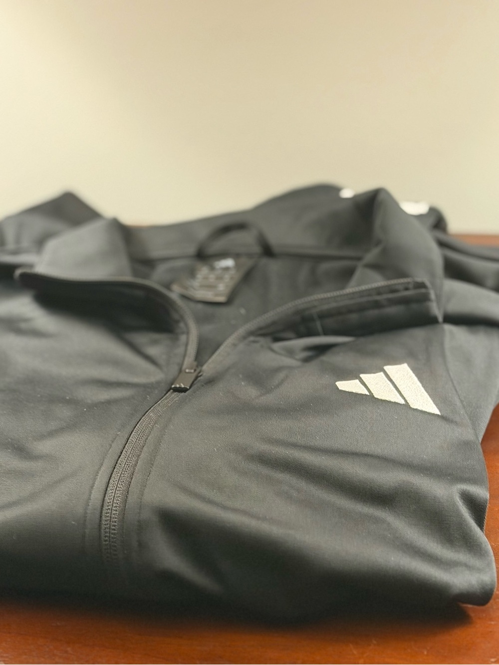 Adidas Black Track Jacket with White 3-Stripes – Size XL